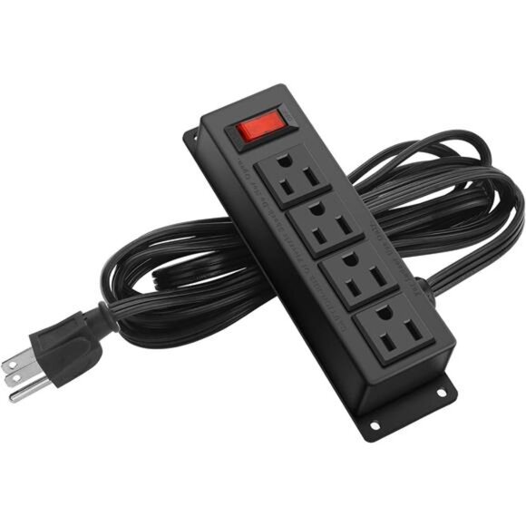 Wall Mount Power Outlet Strip, 4 Outlet Mountable Power Strip with Switch - Picture 1 of 7